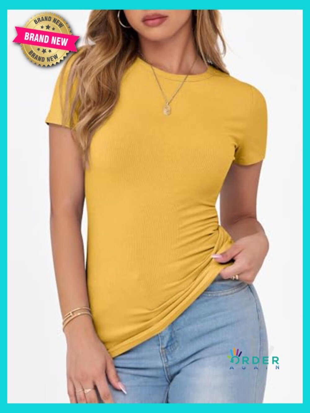 Short Sleeve Crewneck Ribbed Knit Slim Fitted Tee Basic Summer Top - Picture 4 of 7